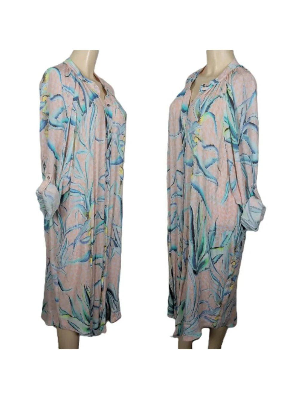 Mara Hoffman Swim Cover Up Dress L Peach Abstract Button Front Tunic Boho Resort